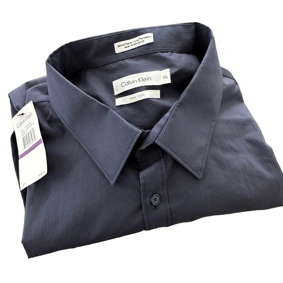NWT Calvin Klein XXL 2XL Blue Modern Stretch No Iron Button Up Shirt New stripe - Picture 1 of 5